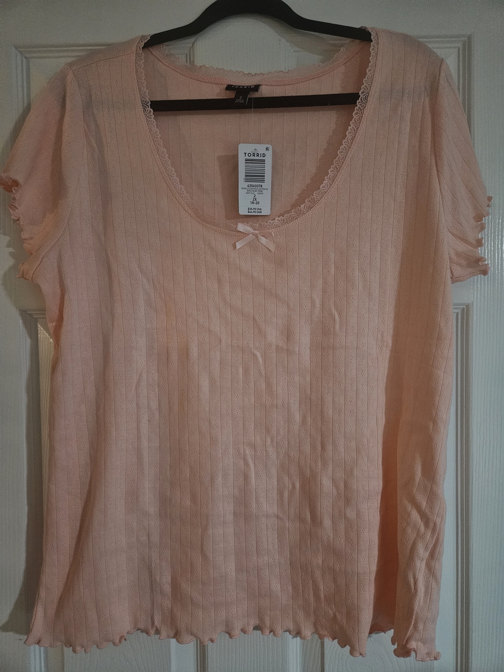 Torrid Baby Pink Ribbed Scoop Neck Short Sleeve Top